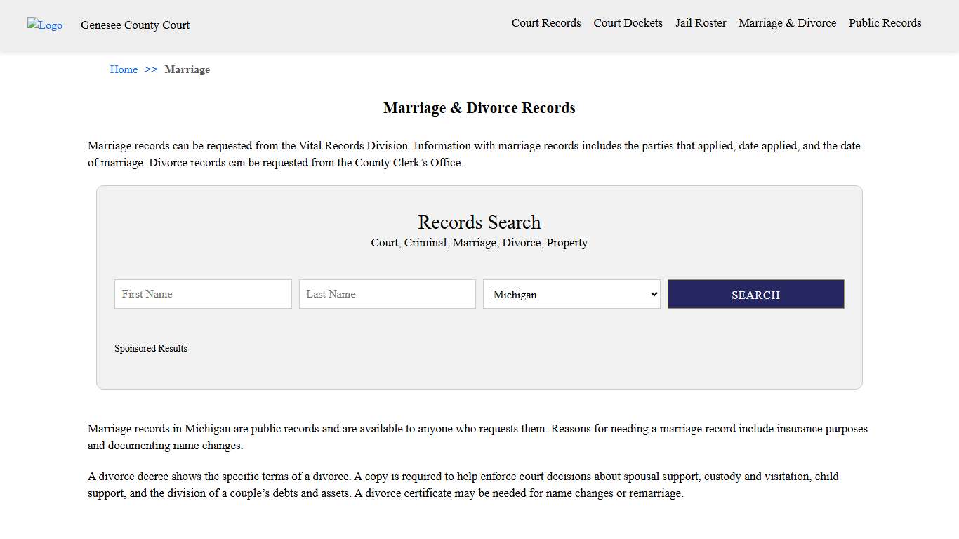 Marriage & Divorce Records Genesee County Court