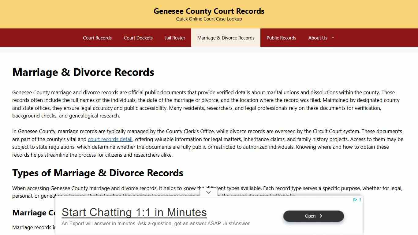 Marriage & Divorce Records - Genesee County Court Records